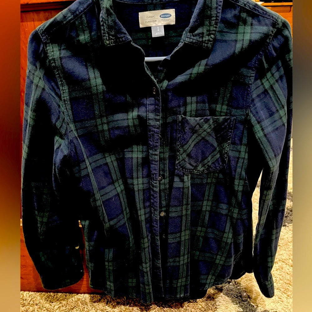 Old Navy blue & green plaid flannel